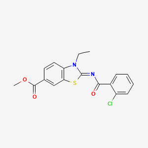 molecular formula C18H15ClN2O3S B2772314 (E)-methyl 2-((2-chlorobenzoyl)imino)-3-ethyl-2,3-dihydrobenzo[d]thiazole-6-carboxylate CAS No. 897615-83-7