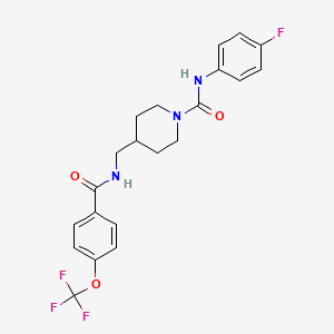 molecular formula C21H21F4N3O3 B2772318 N-(4-fluorophenyl)-4-((4-(trifluoromethoxy)benzamido)methyl)piperidine-1-carboxamide CAS No. 1421532-59-3