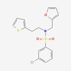 molecular formula C17H16ClNO3S2 B2772352 3-chloro-N-(furan-2-ylmethyl)-N-(2-(thiophen-2-yl)ethyl)benzenesulfonamide CAS No. 1396749-05-5