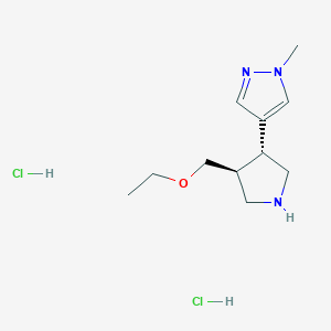 molecular formula C11H21Cl2N3O B2772389 4-[(3R,4S)-4-(Ethoxymethyl)pyrrolidin-3-yl]-1-methylpyrazole;dihydrochloride CAS No. 1969287-51-1