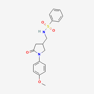 molecular formula C18H20N2O4S B2772412 N-((1-(4-methoxyphenyl)-5-oxopyrrolidin-3-yl)methyl)benzenesulfonamide CAS No. 955254-37-2