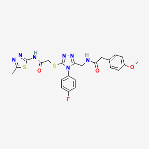 molecular formula C23H22FN7O3S2 B2772425 2-{[4-(4-fluorophenyl)-5-{[2-(4-methoxyphenyl)acetamido]methyl}-4H-1,2,4-triazol-3-yl]sulfanyl}-N-(5-methyl-1,3,4-thiadiazol-2-yl)acetamide CAS No. 392680-58-9