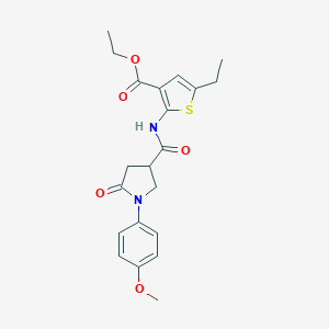 molecular formula C21H24N2O5S B277244 Ethyl 5-ethyl-2-({[1-(4-methoxyphenyl)-5-oxopyrrolidin-3-yl]carbonyl}amino)thiophene-3-carboxylate 