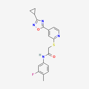 molecular formula C19H17FN4O2S B2772445 2-((4-(3-cyclopropyl-1,2,4-oxadiazol-5-yl)pyridin-2-yl)thio)-N-(3-fluoro-4-methylphenyl)acetamide CAS No. 1251695-23-4