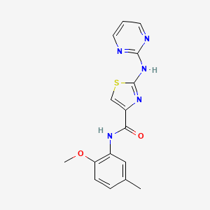 molecular formula C16H15N5O2S B2772494 N-(2-methoxy-5-methylphenyl)-2-(pyrimidin-2-ylamino)thiazole-4-carboxamide CAS No. 1251710-22-1