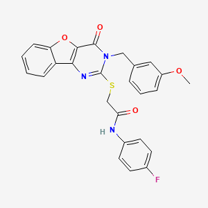 molecular formula C26H20FN3O4S B2772517 N-(4-fluorophenyl)-2-({5-[(3-methoxyphenyl)methyl]-6-oxo-8-oxa-3,5-diazatricyclo[7.4.0.0^{2,7}]trideca-1(9),2(7),3,10,12-pentaen-4-yl}sulfanyl)acetamide CAS No. 899754-50-8