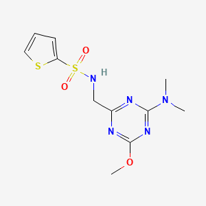 molecular formula C11H15N5O3S2 B2772521 N-((4-(dimethylamino)-6-methoxy-1,3,5-triazin-2-yl)methyl)thiophene-2-sulfonamide CAS No. 2034358-84-2