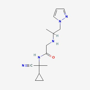 molecular formula C14H21N5O B2772534 N-(1-cyano-1-cyclopropylethyl)-2-{[1-(1H-pyrazol-1-yl)propan-2-yl]amino}acetamide CAS No. 1311908-79-8