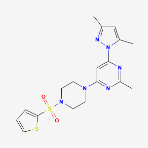 molecular formula C18H22N6O2S2 B2772548 4-(3,5-dimethyl-1H-pyrazol-1-yl)-2-methyl-6-(4-(thiophen-2-ylsulfonyl)piperazin-1-yl)pyrimidine CAS No. 1170238-54-6