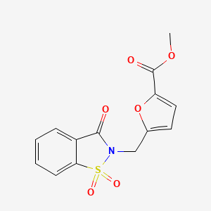 molecular formula C14H11NO6S B2772576 Methyl 5-((1,1-dioxido-3-oxobenzo[d]isothiazol-2(3h)-yl)methyl)furan-2-carboxylate CAS No. 771499-20-8