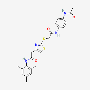molecular formula C24H26N4O3S2 B2772593 N-(4-acetamidophenyl)-2-((4-(2-(mesitylamino)-2-oxoethyl)thiazol-2-yl)thio)acetamide CAS No. 941997-62-2