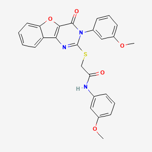 molecular formula C26H21N3O5S B2772597 N-(3-methoxyphenyl)-2-{[3-(3-methoxyphenyl)-4-oxo-3,4-dihydro[1]benzofuro[3,2-d]pyrimidin-2-yl]sulfanyl}acetamide CAS No. 872208-22-5