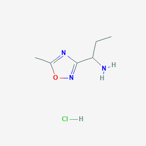 molecular formula C6H12ClN3O B2772606 1-(5-Methyl-1,2,4-oxadiazol-3-yl)propan-1-amine hydrochloride CAS No. 111997-68-3