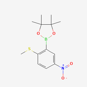 molecular formula C13H18BNO4S B2772610 2-Methylthio-5-nitrophenylboronic acid pinacol ester CAS No. 2377610-39-2