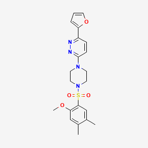 molecular formula C21H24N4O4S B2772617 3-(Furan-2-yl)-6-(4-((2-methoxy-4,5-dimethylphenyl)sulfonyl)piperazin-1-yl)pyridazine CAS No. 1021031-51-5