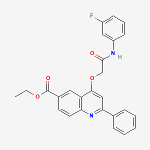 molecular formula C26H21FN2O4 B2772627 ethyl 4-{[(3-fluorophenyl)carbamoyl]methoxy}-2-phenylquinoline-6-carboxylate CAS No. 1114835-40-3