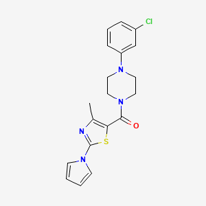 molecular formula C19H19ClN4OS B2772712 (4-(3-chlorophenyl)piperazin-1-yl)(4-methyl-2-(1H-pyrrol-1-yl)thiazol-5-yl)methanone CAS No. 1251602-54-6