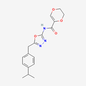 molecular formula C17H19N3O4 B2772722 N-(5-(4-isopropylbenzyl)-1,3,4-oxadiazol-2-yl)-5,6-dihydro-1,4-dioxine-2-carboxamide CAS No. 1172282-22-2