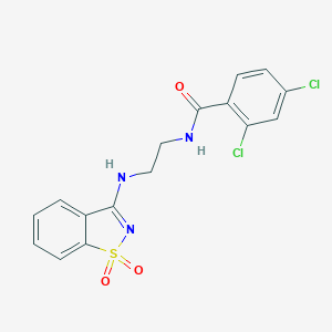 molecular formula C16H13Cl2N3O3S B277275 2,4-dichloro-N-[2-[(1,1-dioxo-1,2-benzothiazol-3-yl)amino]ethyl]benzamide 