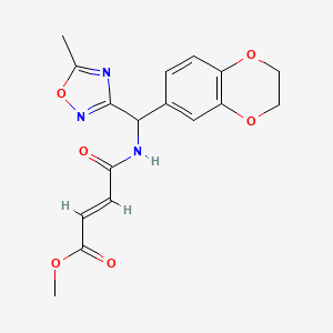 molecular formula C17H17N3O6 B2772754 Methyl (E)-4-[[2,3-dihydro-1,4-benzodioxin-6-yl-(5-methyl-1,2,4-oxadiazol-3-yl)methyl]amino]-4-oxobut-2-enoate CAS No. 2411335-87-8