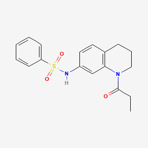 molecular formula C18H20N2O3S B2772783 N-(1-propanoyl-1,2,3,4-tetrahydroquinolin-7-yl)benzenesulfonamide CAS No. 946297-91-2