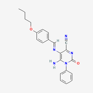 5-{[(E)-(4-butoxyphenyl)methylidene]amino}-6-imino-2-oxo-1-phenyl-1,2,3,6-tetrahydro-4-pyrimidinecarbonitrile