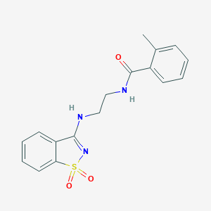 molecular formula C17H17N3O3S B277284 N-[2-[(1,1-dioxo-1,2-benzothiazol-3-yl)amino]ethyl]-2-methylbenzamide 