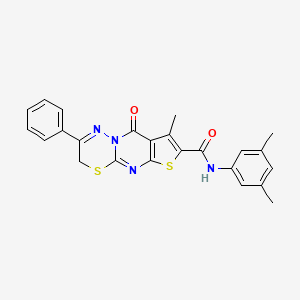molecular formula C24H20N4O2S2 B2772851 N-(3,5-dimethylphenyl)-4-methyl-2-oxo-12-phenyl-6,10-dithia-1,8,13-triazatricyclo[7.4.0.03,7]trideca-3(7),4,8,12-tetraene-5-carboxamide CAS No. 866589-38-0