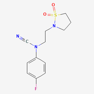 molecular formula C12H14FN3O2S B2772876 2-(1,1-Dioxo-1,2-thiazolidin-2-yl)ethyl-(4-fluorophenyl)cyanamide CAS No. 2224477-54-5