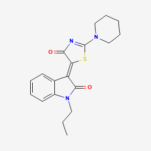 molecular formula C19H21N3O2S B2772878 (3Z)-3-[4-oxo-2-(piperidin-1-yl)-1,3-thiazol-5(4H)-ylidene]-1-propyl-1,3-dihydro-2H-indol-2-one CAS No. 1164540-29-7