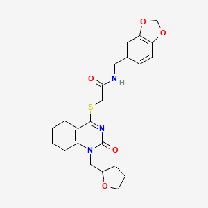 N-(benzo[d][1,3]dioxol-5-ylmethyl)-2-((2-oxo-1-((tetrahydrofuran-2-yl)methyl)-1,2,5,6,7,8-hexahydroquinazolin-4-yl)thio)acetamide