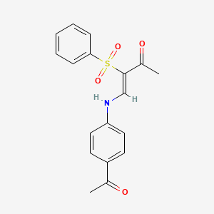 molecular formula C18H17NO4S B2772960 4-((4-Acetylphenyl)amino)-3-(phenylsulfonyl)but-3-EN-2-one CAS No. 1025281-03-1