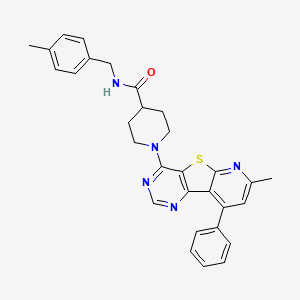 molecular formula C30H29N5OS B2772974 N-[(4-methylphenyl)methyl]-1-(11-methyl-13-phenyl-8-thia-3,5,10-triazatricyclo[7.4.0.02,7]trideca-1(13),2(7),3,5,9,11-hexaen-6-yl)piperidine-4-carboxamide CAS No. 1112278-57-5