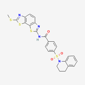 molecular formula C25H20N4O3S4 B2772985 N-[11-(methylsulfanyl)-3,12-dithia-5,10-diazatricyclo[7.3.0.0^{2,6}]dodeca-1(9),2(6),4,7,10-pentaen-4-yl]-4-(1,2,3,4-tetrahydroquinoline-1-sulfonyl)benzamide CAS No. 397290-35-6