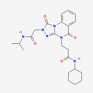 molecular formula C23H30N6O4 B2773005 N-cyclohexyl-3-(1,5-dioxo-2-{[(propan-2-yl)carbamoyl]methyl}-1H,2H,4H,5H-[1,2,4]triazolo[4,3-a]quinazolin-4-yl)propanamide CAS No. 1243042-05-8