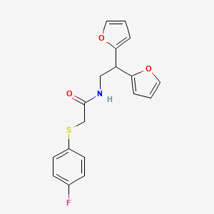 N-(2,2-di(furan-2-yl)ethyl)-2-((4-fluorophenyl)thio)acetamide
