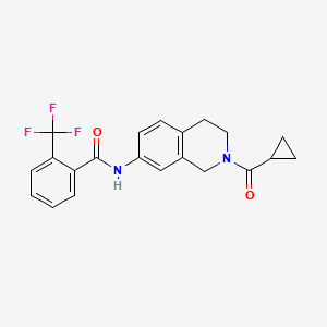 molecular formula C21H19F3N2O2 B2773033 N-(2-cyclopropanecarbonyl-1,2,3,4-tetrahydroisoquinolin-7-yl)-2-(trifluoromethyl)benzamide CAS No. 955766-14-0