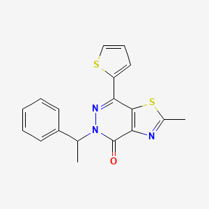 molecular formula C18H15N3OS2 B2773085 2-methyl-5-(1-phenylethyl)-7-(thiophen-2-yl)-4H,5H-[1,3]thiazolo[4,5-d]pyridazin-4-one CAS No. 941880-74-6