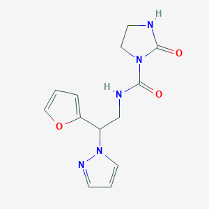 molecular formula C13H15N5O3 B2773103 N-(2-(furan-2-yl)-2-(1H-pyrazol-1-yl)ethyl)-2-oxoimidazolidine-1-carboxamide CAS No. 2034593-71-8