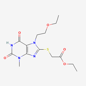 molecular formula C14H20N4O5S B2773104 Ethyl 2-[7-(2-ethoxyethyl)-3-methyl-2,6-dioxopurin-8-yl]sulfanylacetate CAS No. 489396-30-7