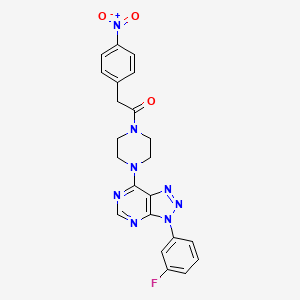 molecular formula C22H19FN8O3 B2773113 1-(4-(3-(3-fluorophenyl)-3H-[1,2,3]triazolo[4,5-d]pyrimidin-7-yl)piperazin-1-yl)-2-(4-nitrophenyl)ethanone CAS No. 941978-73-0