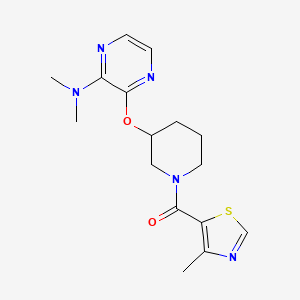 molecular formula C16H21N5O2S B2773116 (3-((3-(二甲基氨基)吡嗪-2-基)氧基)哌啶-1-基)(4-甲基噻唑-5-基)甲酮 CAS No. 2034582-63-1