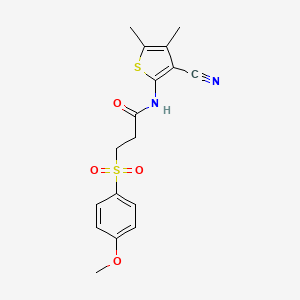 molecular formula C17H18N2O4S2 B2773118 N-(3-cyano-4,5-dimethylthiophen-2-yl)-3-((4-methoxyphenyl)sulfonyl)propanamide CAS No. 941902-44-9