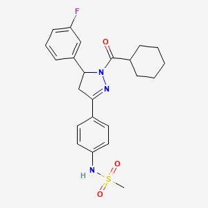 molecular formula C23H26FN3O3S B2773126 N-{4-[1-cyclohexanecarbonyl-5-(3-fluorophenyl)-4,5-dihydro-1H-pyrazol-3-yl]phenyl}methanesulfonamide CAS No. 714263-37-3