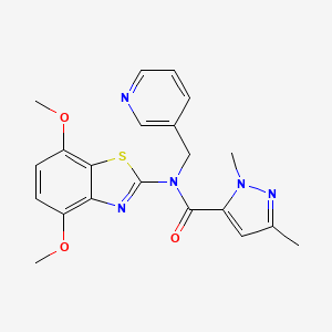 molecular formula C21H21N5O3S B2773161 N-(4,7-dimethoxy-1,3-benzothiazol-2-yl)-1,3-dimethyl-N-[(pyridin-3-yl)methyl]-1H-pyrazole-5-carboxamide CAS No. 1013785-93-7