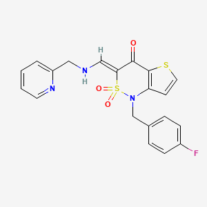 molecular formula C20H16FN3O3S2 B2773182 (3Z)-1-[(4-fluorophenyl)methyl]-3-({[(pyridin-2-yl)methyl]amino}methylidene)-1H,3H,4H-2lambda6-thieno[3,2-c][1,2]thiazine-2,2,4-trione CAS No. 894681-59-5
