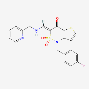 molecular formula C20H16FN3O3S2 B2773182 (3Z)-1-(4-fluorobenzyl)-3-{[(pyridin-2-ylmethyl)amino]methylene}-1H-thieno[3,2-c][1,2]thiazin-4(3H)-one 2,2-dioxide CAS No. 894681-59-5