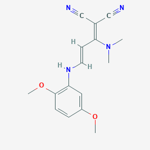 molecular formula C16H18N4O2 B2773183 2-[(2E)-3-[(2,5-dimethoxyphenyl)amino]-1-(dimethylamino)prop-2-en-1-ylidene]propanedinitrile CAS No. 338773-92-5