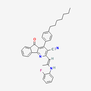 molecular formula C35H32FN3O B2773186 2-[(1E)-2-[(2-fluorophenyl)amino]prop-1-en-1-yl]-4-(4-heptylphenyl)-5-oxo-5H-indeno[1,2-b]pyridine-3-carbonitrile CAS No. 685107-67-9