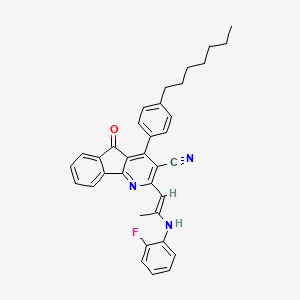 molecular formula C35H32FN3O B2773186 2-[(E)-2-(2-fluoroanilino)prop-1-enyl]-4-(4-heptylphenyl)-5-oxoindeno[1,2-b]pyridine-3-carbonitrile CAS No. 685107-67-9